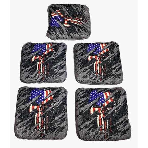 5 Platoon Series Cornhole Tournament Bags American Flag Skull Design Gray - Picture 7 of 8